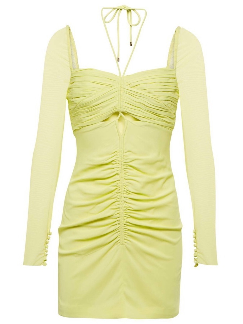 NWT Self-Portrait Lemon Ruched Cutout Mini Dress - Picture 2 of 10
